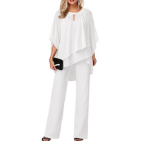 Sophia | Festlicher Chiffon-Hosenanzug – Weiß