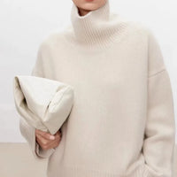 Sophie | Damen Oversized Strick Rollkragenpullover – Beige
