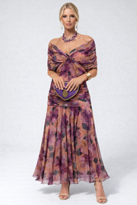 Sophie | Leichtes Elegantes Blumen Midikleid – Lila Blumenmuster mit Pink
