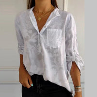 Langärmlige Bluse mit Blumendruck – Weiß