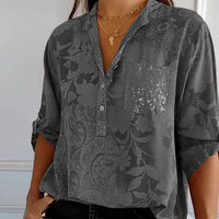 Langärmlige Bluse mit Blumendruck – Grau
