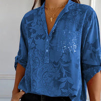 Langärmlige Bluse mit Blumendruck – Blau