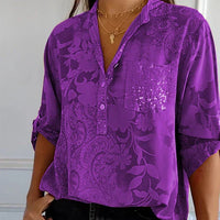 Langärmlige Bluse mit Blumendruck – Lila