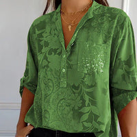 Langärmlige Bluse mit Blumendruck – Grün