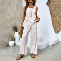 Lea™ Modische Zweiteilige Damen-Outfits mit bedrucktem ärmellosen Oberteil & Hose – Aprikose