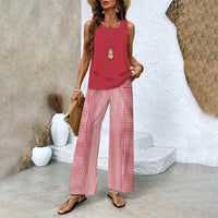 Lea™ Modische Zweiteilige Damen-Outfits mit bedrucktem ärmellosen Oberteil & Hose – Rot
