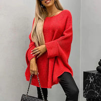Grobstrickpullover Damen | Langer Ärmel Mit Bootsausschnitt – Rot