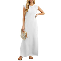 MERYEM - MAXIKLEID ÄRMELLOS GERADE UND LOCKER – Weiß
