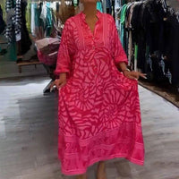 GISILA - LANGES LOCKERES KLEID MIT MUSTER – Rosa