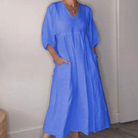 Kyra | Bequemes Kleid mit V-Ausschnitt – Blau