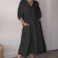 Kyra | Bequemes Kleid mit V-Ausschnitt – Schwarz