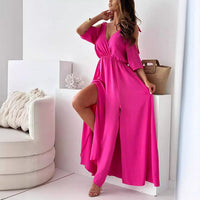 ZELINDA - LANGES KLEID MIT V-AUSSCHNITT – Fuchsie