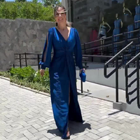 Women's Glossy Flowy Solid Color Floor-Length Dress – Blau