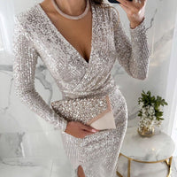 Erika - Elegante Pailletten-Jurk – Silber