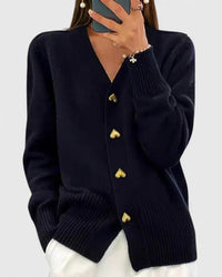 Kathrin | Damen Bequem Knöpfen Strickjacke – Schwarz