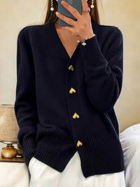 Warme Damen Strickjacke | mit Herzknöpfen – Schwarz