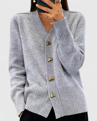 Kathrin | Damen Bequem Knöpfen Strickjacke – Grau