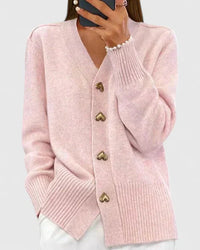 Kathrin | Damen Bequem Knöpfen Strickjacke – Rosa
