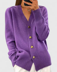 Kathrin | Damen Bequem Knöpfen Strickjacke – Lila