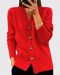 Kathrin | Damen Bequem Knöpfen Strickjacke – Rot