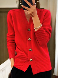Warme Damen Strickjacke | mit Herzknöpfen – Rot