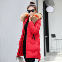 Meller | Damen Winter Pufferjacke mit Futter aus Kunstpelz an der Kapuze – Rot
