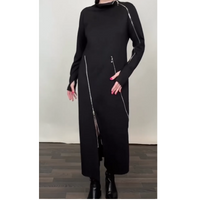 IDA | Modisches einfarbiges Maxikleid für Damen mit drei Reißverschlüssen – Schwarz
