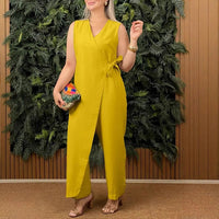 AIMEE - ÄRMELLOSER WICKEL-JUMPSUIT MIT SCHLEIFE – Gelb