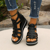 Plateau Sandalen für Damen - Bequeme Sommersandaletten mit Fußbett für heiße Tage – Schwarz
