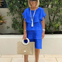 NILAY - KLEID MIT VOLANTS UND GERADEM SCHNITT – Dunkelblau
