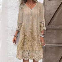 Paula | Damen Boho Langarm Midikleid – Khaki