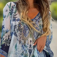 PINAR - ASYMMETRISCHES KLEID MIT V-AUSSCHNITT – Blau
