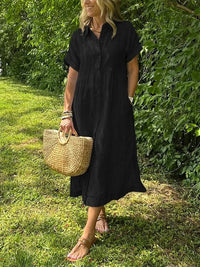 Isabelle | Gestreiftes Maxi-Kleid in Eleganz – Schwarz