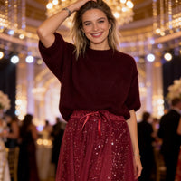Pnina - Stylisches Glitzer Oberteil und Tüllrock – Bordeaux