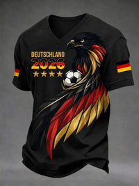 Bedrucktes T-Shirt mit V-Ausschnitt für Männer Deutscher Fußballfan – Schwarz