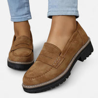 Stefanie | Damen Bequeme Niedrigem Absatz Plateau Loafer – Braun