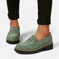Stefanie | Damen Bequeme Niedrigem Absatz Plateau Loafer – Grün