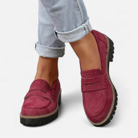 Stefanie | Damen Bequeme Niedrigem Absatz Plateau Loafer – Rot