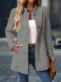 Stefanie | Damen Eleganter Knöpfen Herbstmantel – Grau