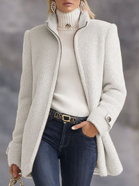 Stefanie | Damen Fleece Reißverschluss Manteljacke – Weiß