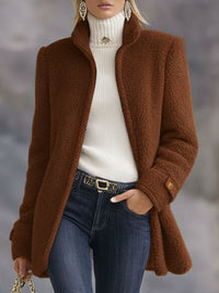 Stefanie | Damen Fleece Reißverschluss Manteljacke – Braun