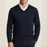 Felix | Herren Klassischer V-Ausschnitt Wollpullover – Blau