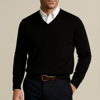 Felix | Herren Klassischer V-Ausschnitt Wollpullover – Schwarz