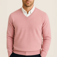Felix | Herren Klassischer V-Ausschnitt Wollpullover – Rosa