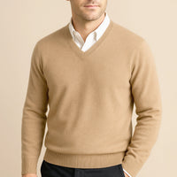 Felix | Herren Klassischer V-Ausschnitt Wollpullover – Beige