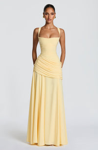 Mavey | Damen Festliche Eckigem Ausschnitt Maxi Dress – Gelb