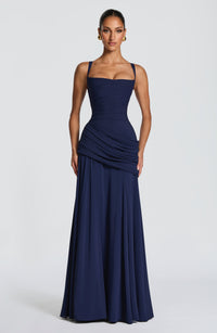 Mavey | Damen Festliche Eckigem Ausschnitt Maxi Dress – Blau