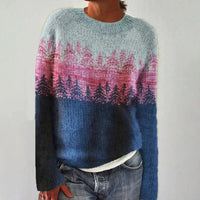 Pullover mit Waldmuster – Gemütlicher Stil mit dem Charme der Natur – Blau/Rosa