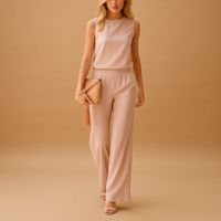 Thekla | Damen Ärmelloser Weites Bein Jumpsuit – Rosa