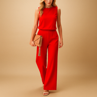 Thekla | Damen Ärmelloser Weites Bein Jumpsuit – Rot